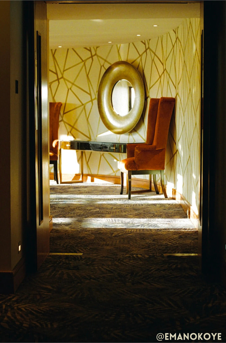 Yellow hotel hallway shot with kodak portra 400 film