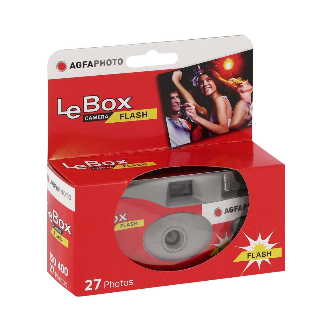 Agfa Agfaphoto Lebox 35mm colour disposable film camera with flash in its box