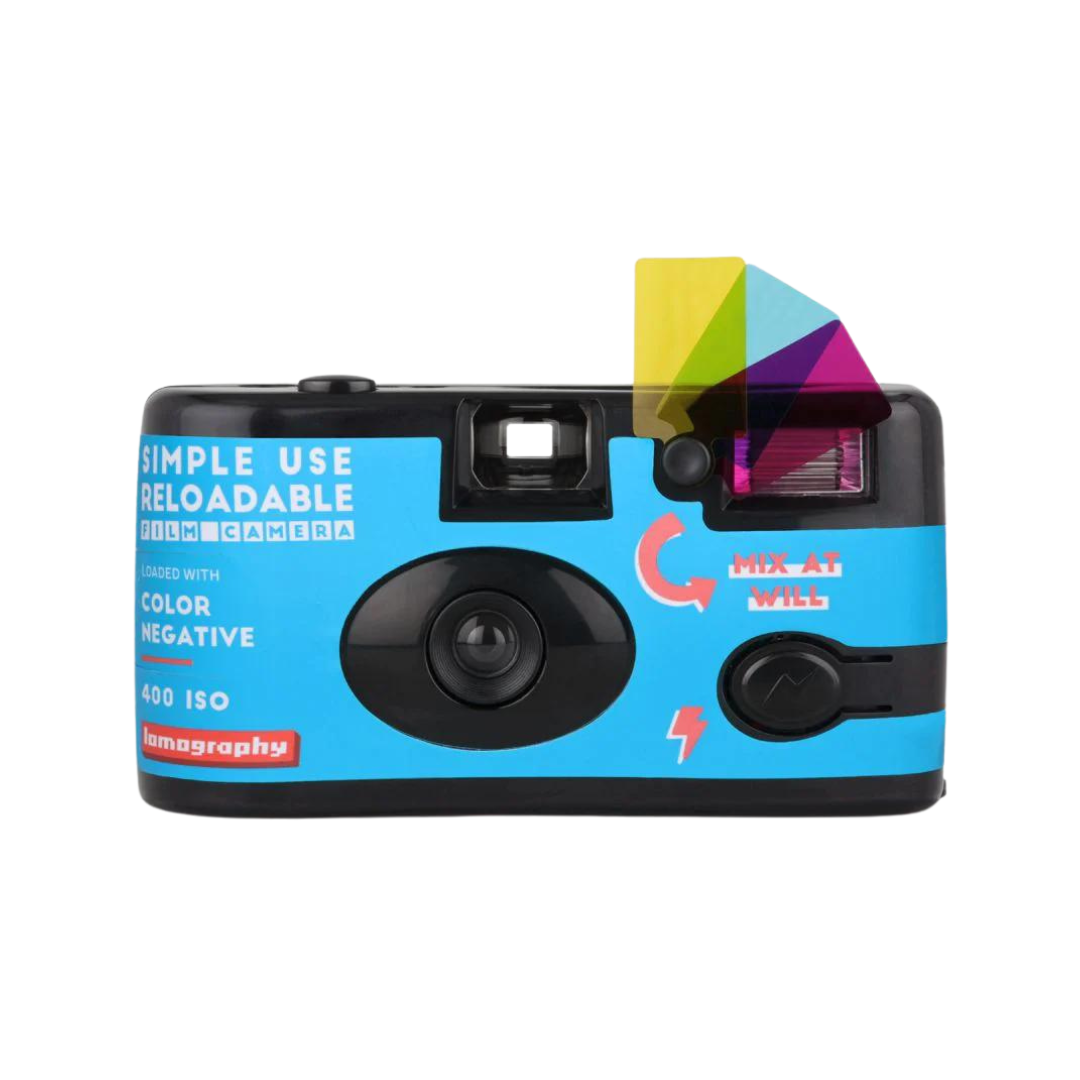 Lomography Simple Use Reloadable Camera in blue with Colour negative 400 ISO film